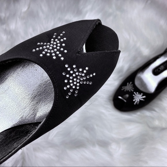 VINTAGE Peep Toe Rhinestone Evening Shoes Formal Heels 80s does the 50s Pumps - Picture 5 of 6